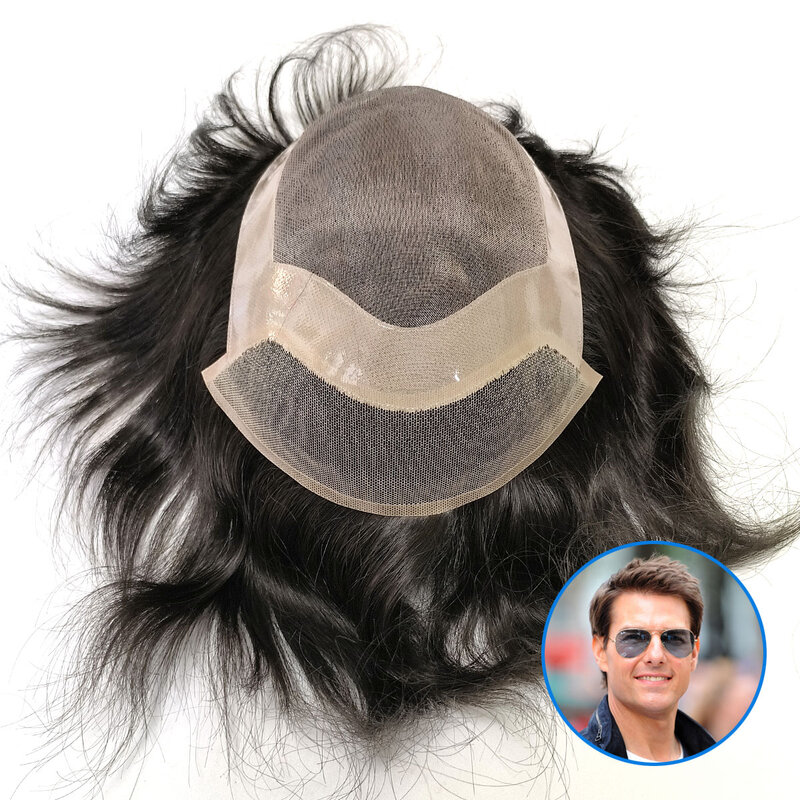 Hywel-Peluca de cabello 100% humano para hombre, tupé de 6 pulgadas con encaje frontal, peluquín Natural