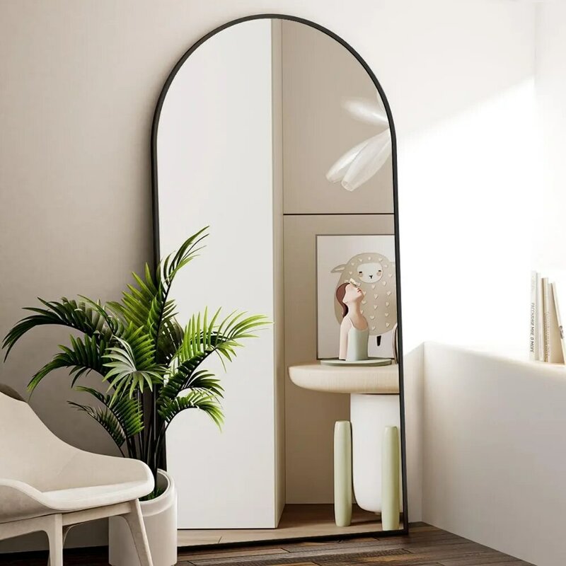 Oversized arquado corpo inteiro espelho, arco piso espelho com suporte, alumínio liga Frame, corpo inteiro espelho, 71x30 in