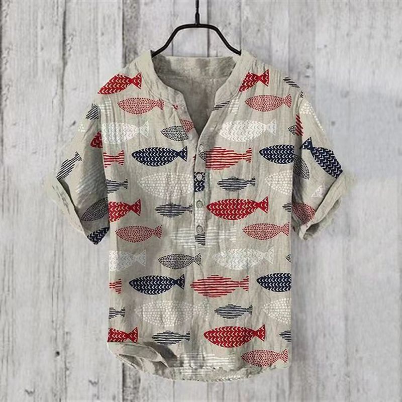 2024 Tiki's best-selling Hawaiian shirt art print Little Fish series 3D digital print casual loose short sleeved shirt men's shi