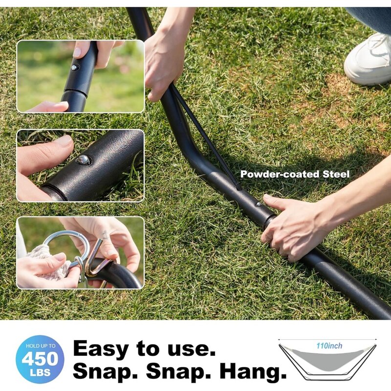 Double Hammock with Stand for Outside, Stable V-Shape Steel Stand, Comfortable Pillow, Convenient Sidebag, Max 450 lbs Capacity