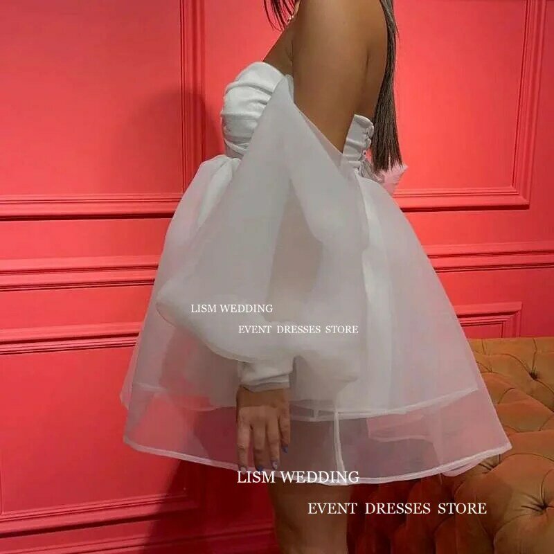 LISM Sexy Off Shoulder Evening Dress Organza Sweetheart Prom Gown A Line Puff Sleeve Mini Cocktail Sweet Night Event Dress