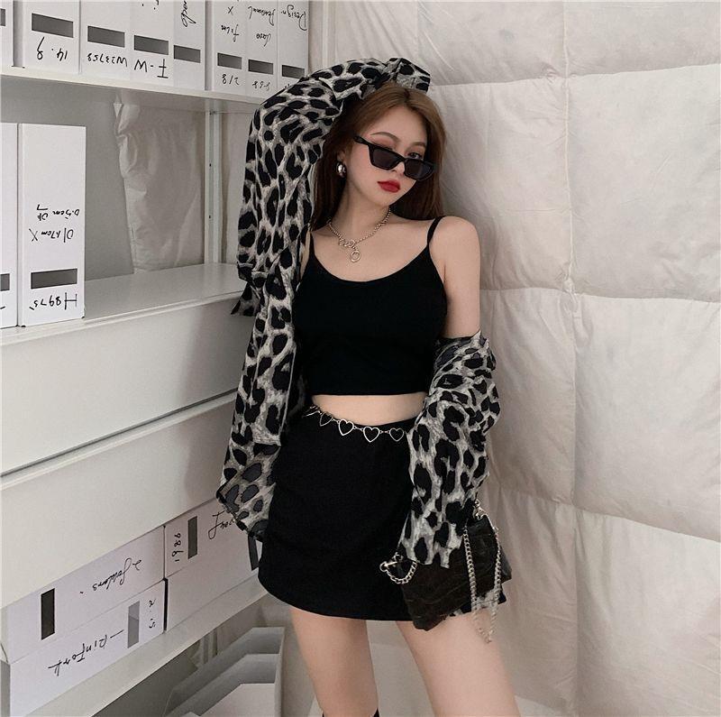 Retro Leopard Frauen langes Hemd Streetwear übergroße lose Langarm y2k Tops koreanische Mode weibliche Frühling lässige Bluse
