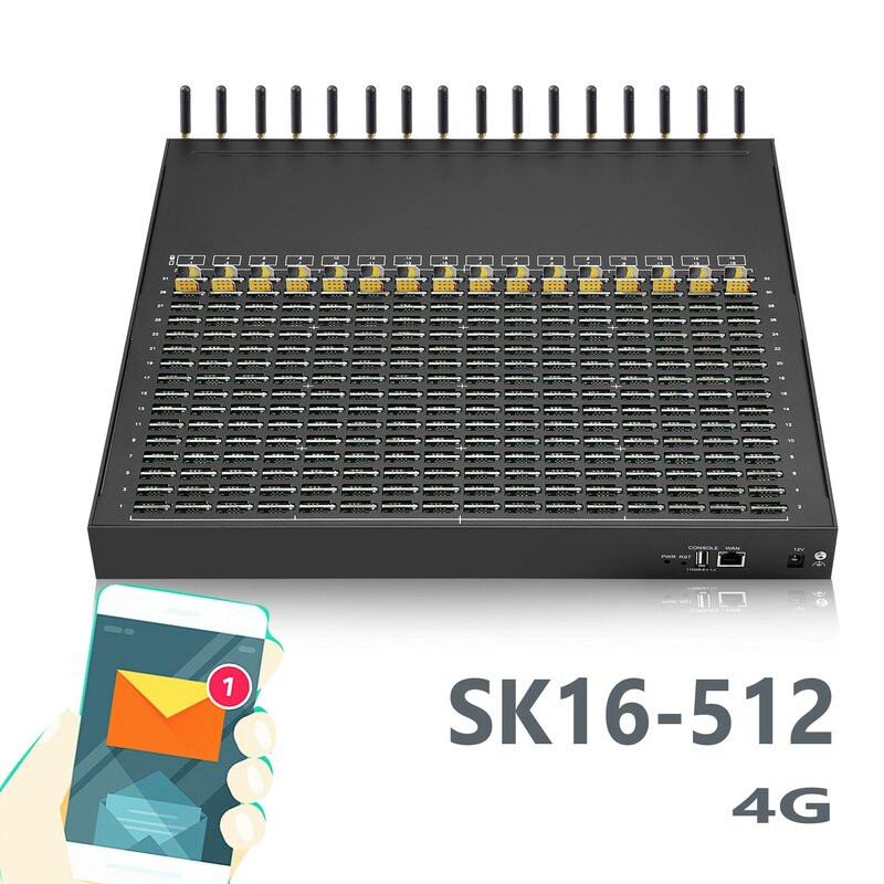 Máquina de proyección de texto, dispositivo 4G LTE, compra Skyline, 16 puertos, 512 Sims, Sms, ranura Sim 512