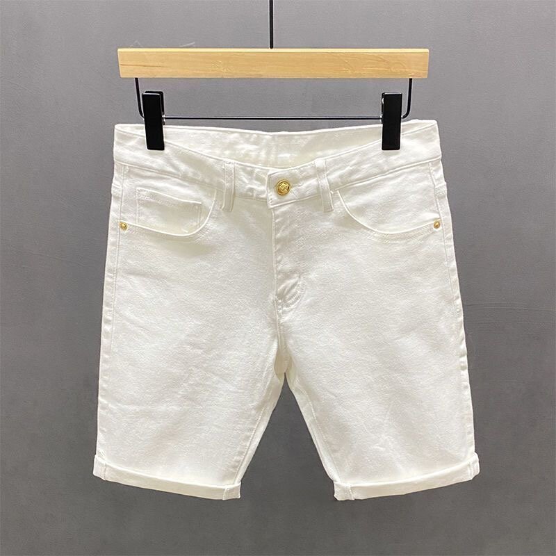 New Summer Korean Fashion Luxury Designer cowboy White Red Jeans for Men Trendy Slim Fit Casual Pants Boyfriend Jeans Shorts