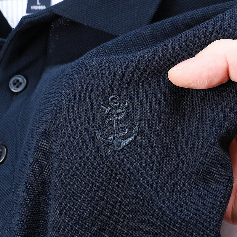 Camisa polo bordada masculina, lapela, meia manga, casual, respirável para golfe, nova tendência britânica, qualidade de luxo, verão, 2024