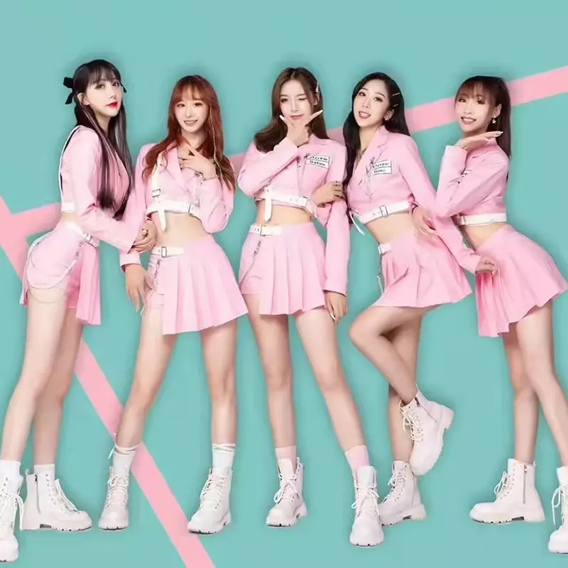 Ragazze coreane vestiti di danza di gruppo costumi di danza Jazz donne rosa JK vestito Top gonna Stage abiti da ballo moderni abiti XS3209