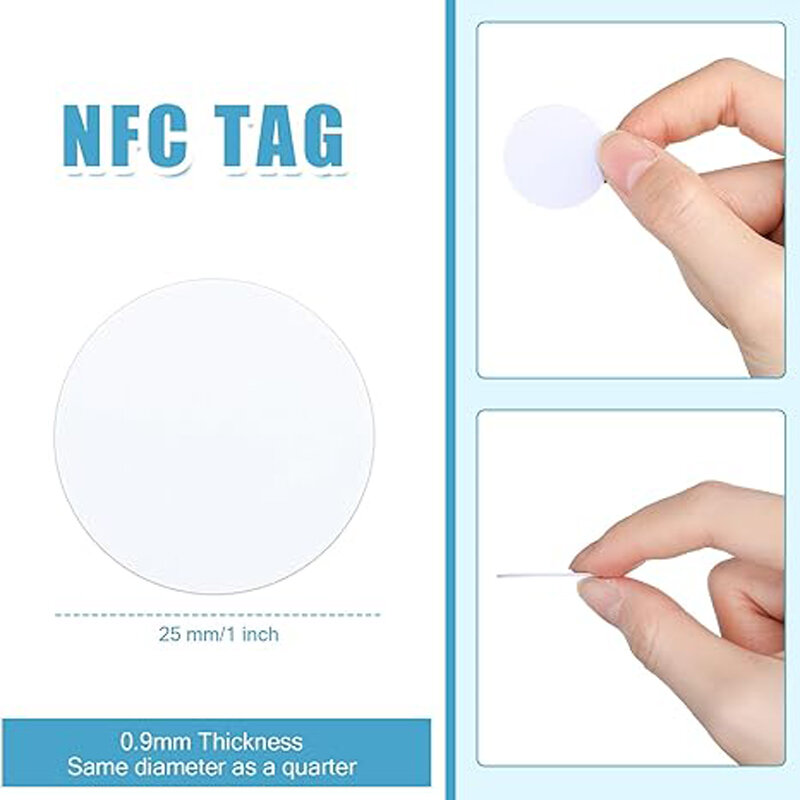 50 szt. Kart NFC 215, NTAG215 NFC okrągłe karty 215 Tag karty kompatybilne z telefonami komórkowymi i urządzeniami obsługującymi TagMo NFC