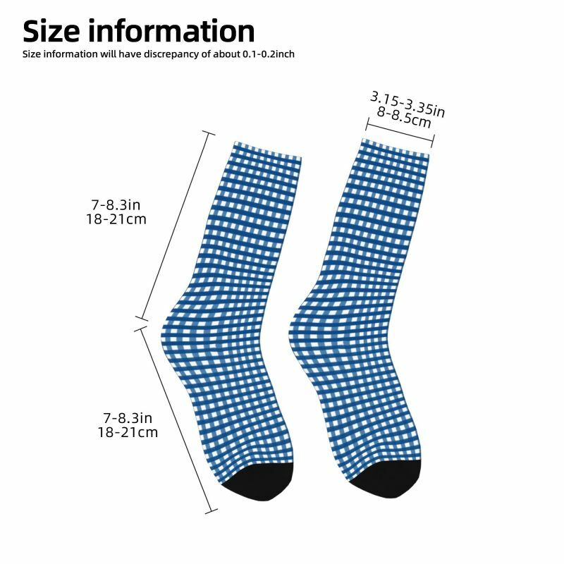 Chaussettes unisexes à motif à carreaux pour hommes et femmes, chaussettes provoqué à la mode, impression 3D, bleu Kawaii
