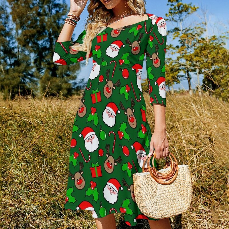 Christmas Casual Dress Women RUDOLPH And Santa Claus Aesthetic Dresses Beach Dress With Bow Summer Oversized Clothes
