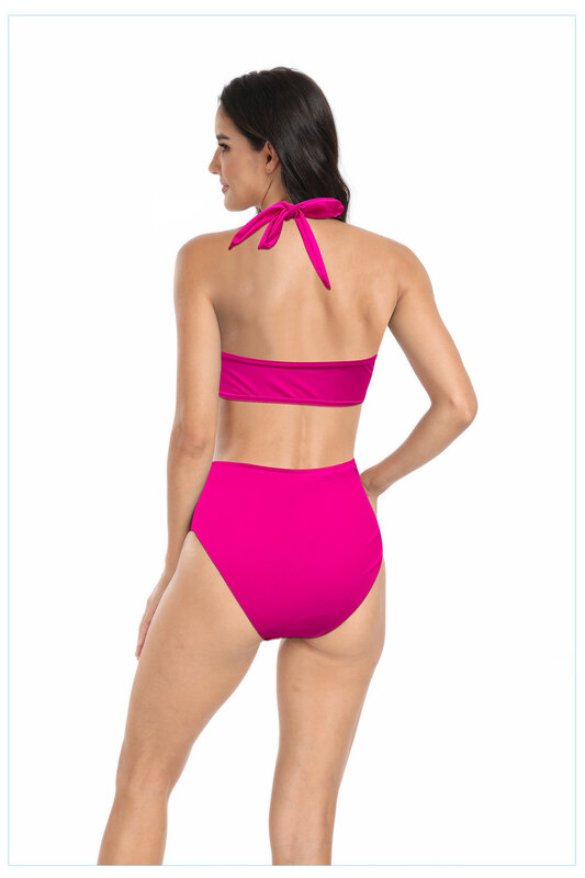 New bikini European and American high-waisted split swimsuit hollowed-out net stitched swimsuit female sexy bikini