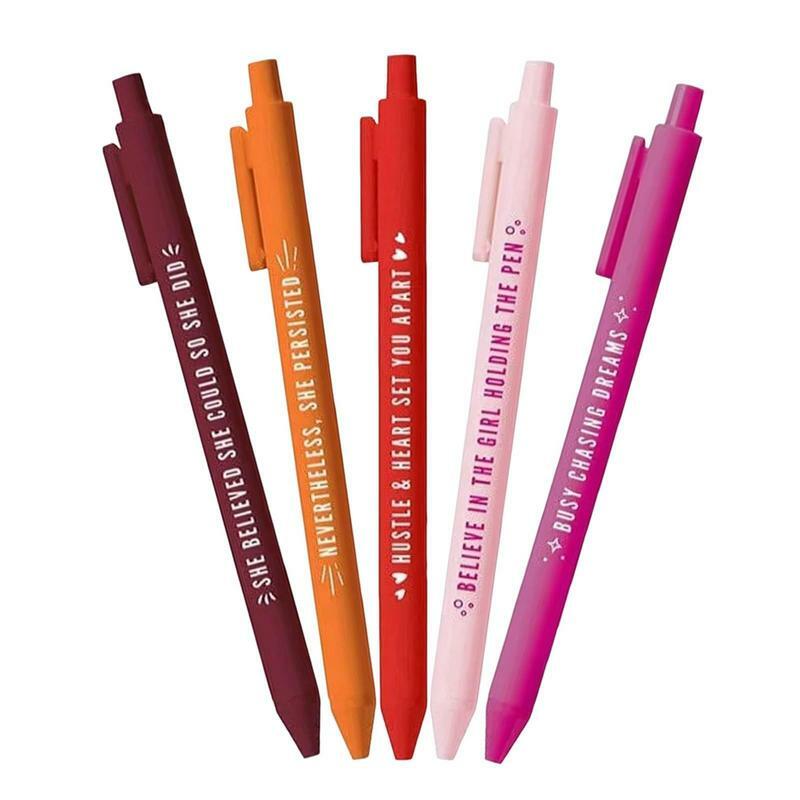 Stylos à bille de motivation à encre noire 5/11 pièces, stylos rétractables colorés pour cadeaux pour femmes, papeterie d'écriture