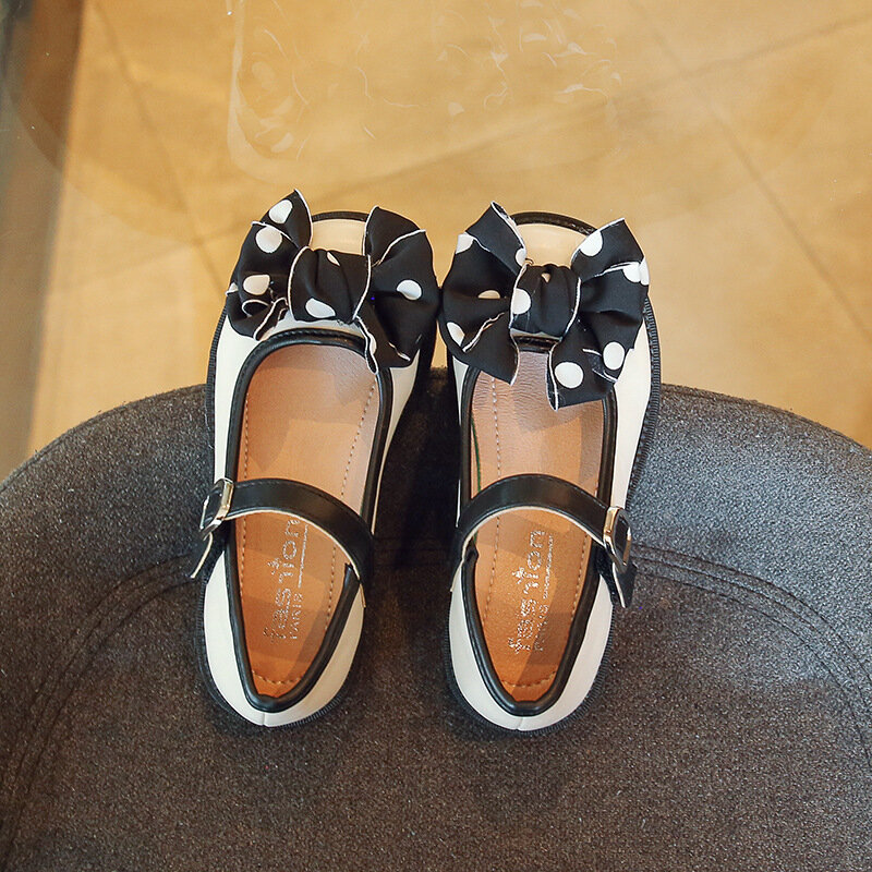 Zapatos de princesa para niñas de 3 a 13 años, calzado de cuero a la moda, con lazo, suela blanda, para otoño, 2022