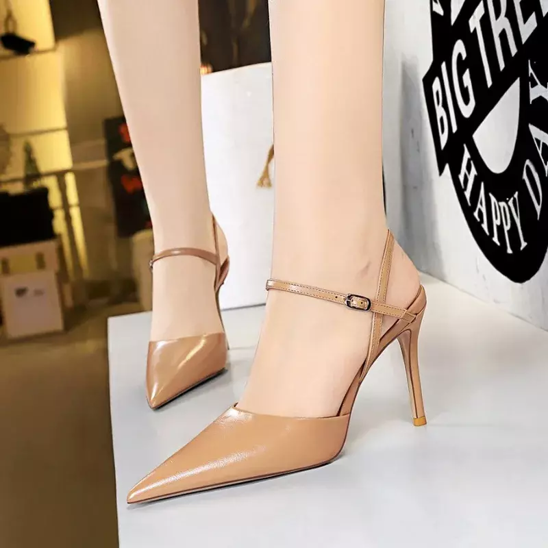 Сандалии женские на высоком каблуке 9,5 см, искусственная кожа, ремешок с пряжкой, тонкий каблук, вечерняя обувь в стиле ретро, для выпускного вечера