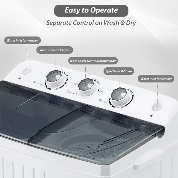 HABUTWAY Máquina de lavar roupa portátil, Twin Tub Lavadora, Secador Combo, Spinner, 20Lbs Capacidade, 2 em 1, 8Lbs, Combo