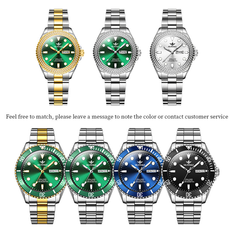 Oupinke-男性と女性のための自動カップル時計、高級輸入動き、ダイヤモンドオーバーウォッチ、高品質、オリジナル、3205