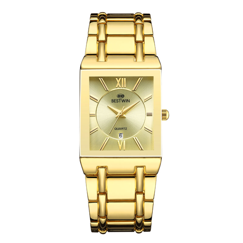2023 New Square Watch Homens com Data Luxo Aço Inoxidável Ouro Mens Quartz Pulso Moda Sweethearts Relógios