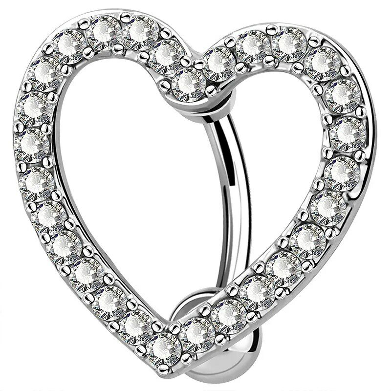 Cincin tindik perut dari baja tahan karat, perhiasan tindik badan batu bertatahkan tembaga bentuk hati