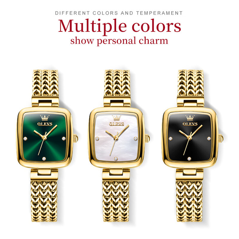 Женские наручные часы OLEVS с маленьким циферблатом, элегантные модные зеленые водонепроницаемые с сетчатым стальным ремешком, в Красной подарочной коробке и браслетом, для девушек