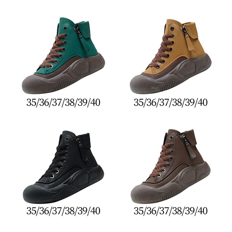 High Top Sneakers for Women Round Toe Wedge Platform Sneakers Lace up Shoes Comfort Boots for Running Work Autumn Winter