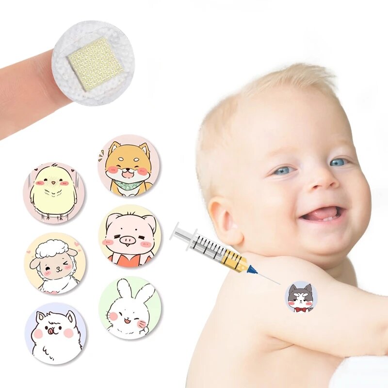 120pcs Girl Cartoon Vaccinum Skin Patch Tape Sticker Waterproof Breathable Band Aid Round Shaped Adhesive Bandages First Aid Kit