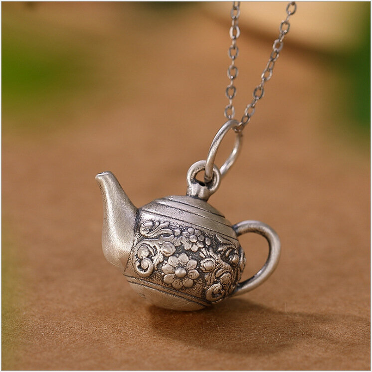 Vintage Unisex Creative Teapot Necklace Silver Color Long Sweater Chain Party Jewelry Accessories Gift