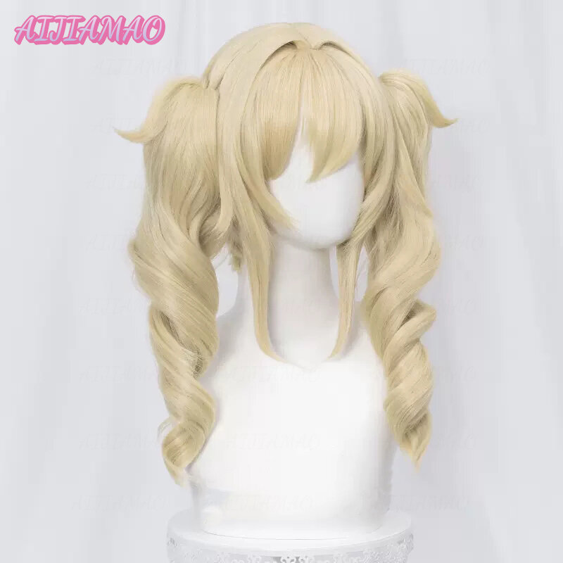 Peluca rubia dorada de 40cm para Cosplay, pelucas de Anime sintéticas resistentes al calor para Halloween, gorro de peluca