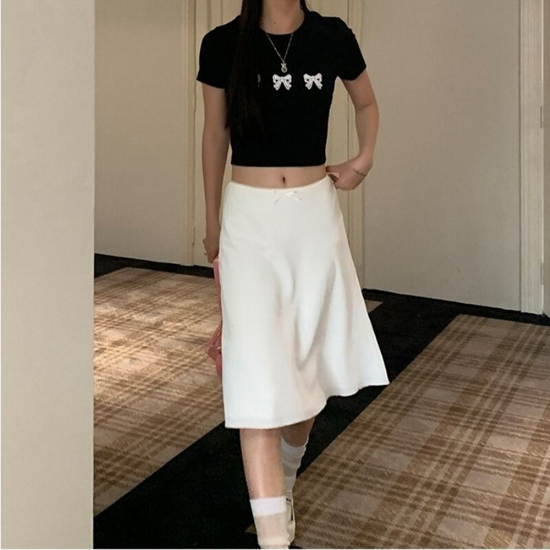 Deeptown-saia de seda sexy linha A, saia branca elegante, saia fairycore plissada, coquette de verão, estilo coreano casual, básica