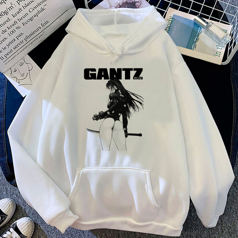 Gantz-Camisola feminina de manga comprida anime capuz, top feminino