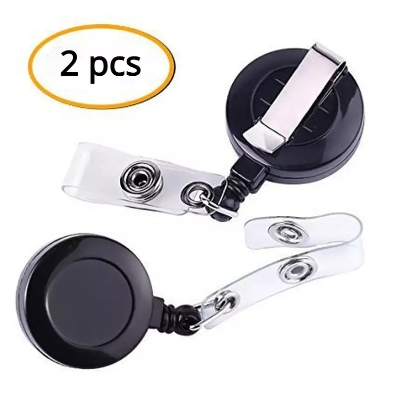 2pcs/set Black Badge Reel Chest ID Tag Pass Work Card Clip Badge Holder Keychain Working Permit Case Clip Badge Card Holder Reel