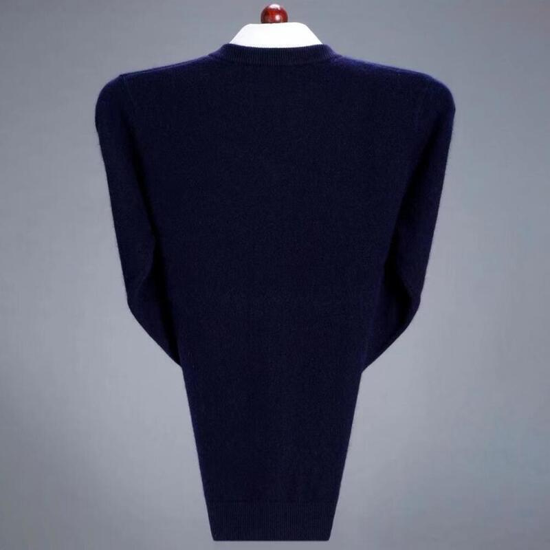 Warstwa podstawowa koszula męska z dekoltem w szpic w jednolitym kolorze dzianinowy sweter jesienno-zimowy gruby sweter miękki elastyczny średniej długości cienki