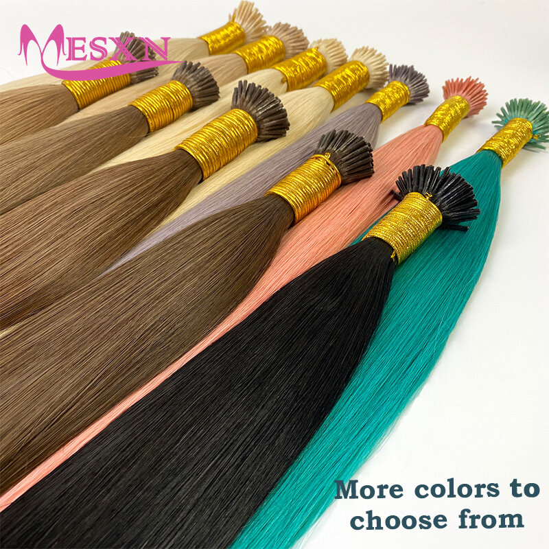 MESXN-extensiones de cabello liso de Punta I, cabello humano Real Natural, cápsula de queratina, marrón y Rubio, 613 colores, 14-24 pulgadas