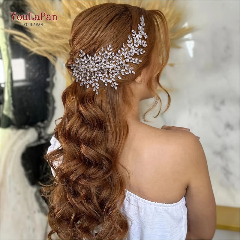 TOPQUEEN Silver Bridal Headband Wedding Hair Accessories Rhinestone Pearls Bridal Headpiece Hair Ornament Women Headdress HP434