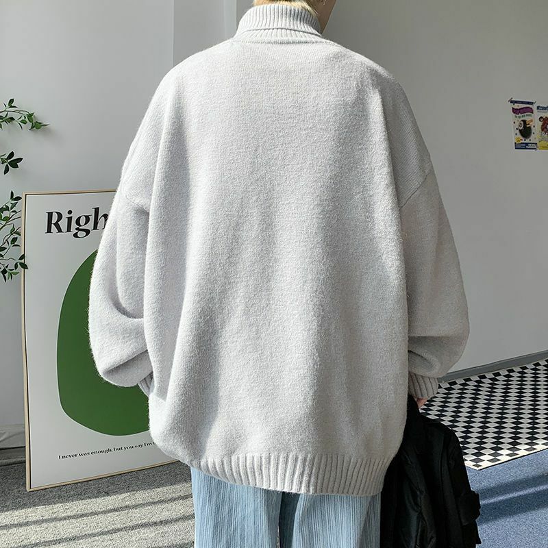 Свитер мужской зимний с высоким воротником, повседневный свободный плотный теплый однотонный вязаный свитер с бархатной подкладкой, 2022
