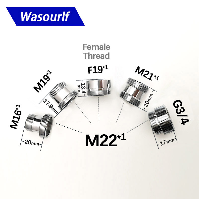 Внешний адаптер WASOURLF M22 с наружной резьбой, латунный хромированный соединитель для крана, для ванной комнаты, кухни, M16, M19, M21