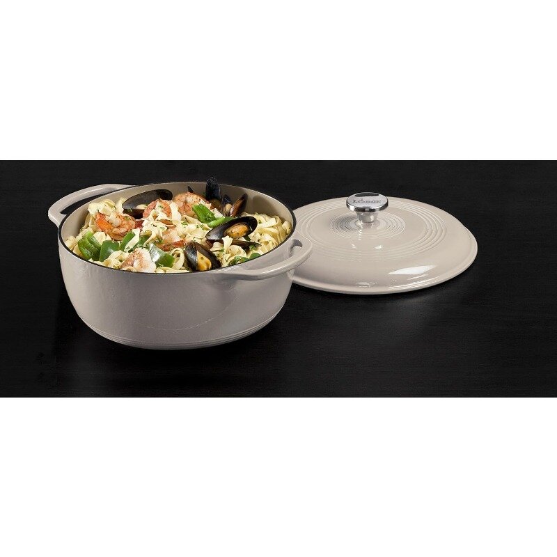 Lodge 6 Quart Enameled Cast Iron Dutch Oven with Lid – Dual Handles – Oven Safe up to 500° F or on Stovetop - Use to Marinate