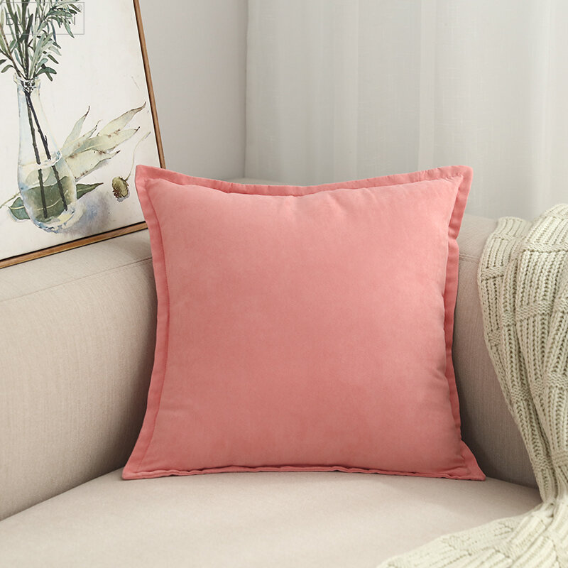 아이보리 스웨이드 단색 베개 케이스, 핑크 쿠션 커버, 부드러운 홈 장식 베개 커버, 프린지 45x4, 5cm, 60x60cm, 30x50cm