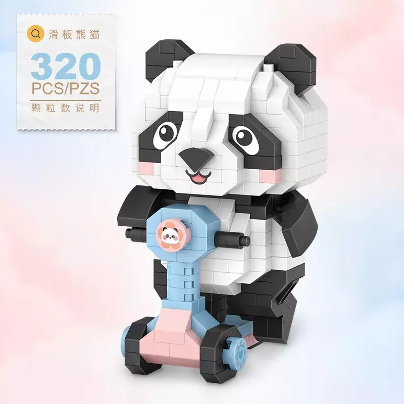 Loz-bloques de construcción de Panda para niños y niñas, decoración de montaje creativo, Mini partículas Eléctricas de postre, juguetes educativos