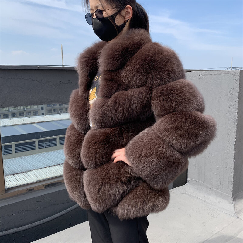 Jaxmonoy-abrigo de piel de zorro Real para mujer, Chaqueta de manga completa de Color sólido, prendas de vestir exteriores de otoño e invierno, 2022
