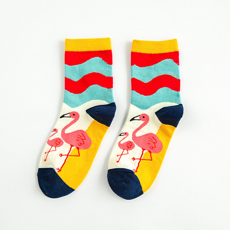 New Women's Colorful Harajuku Cotton Ankle Flamingo Socks Female's Funny Flamingo Socks Happy Woman Socks