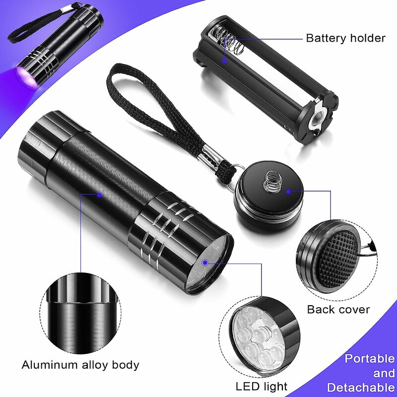 Mini linterna UV, lámpara ultravioleta de 395-400nm, linternas de luz negra, antorcha UV, Detector de luz Para manchas de orina de mascotas, Mancha seca