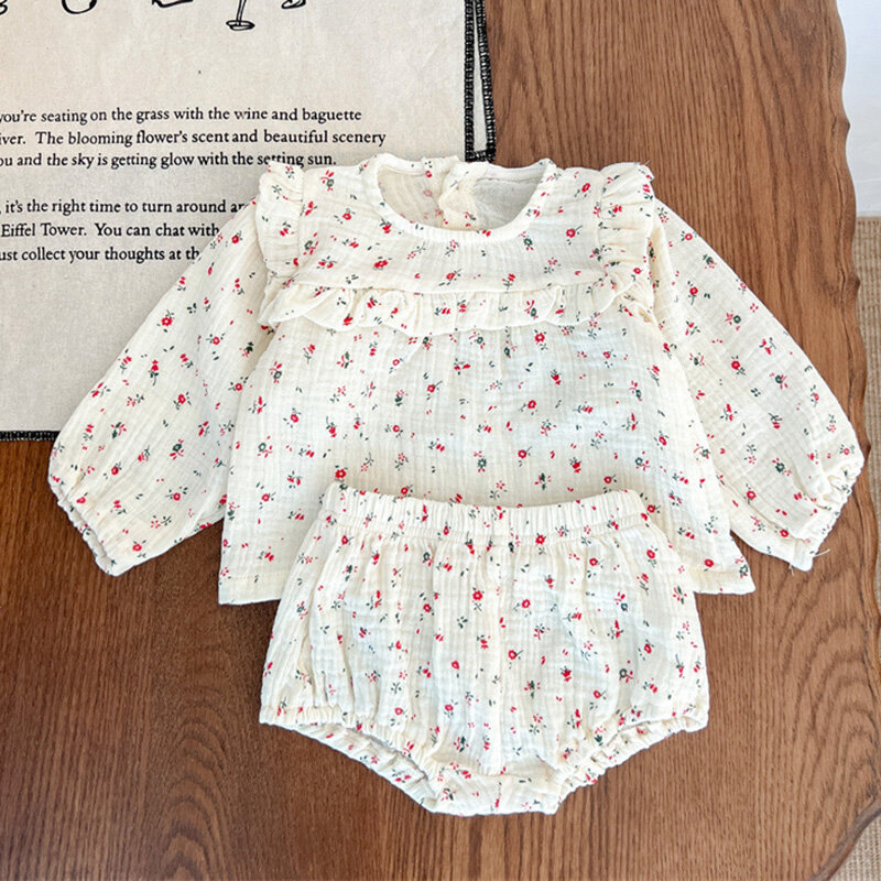 2024 New Spring Autumn 0-3Yrs Children Clothes Set Long Sleeved Cotton Printed T-shirt+PP Shorts Toddler Baby Girl Clothes Suit