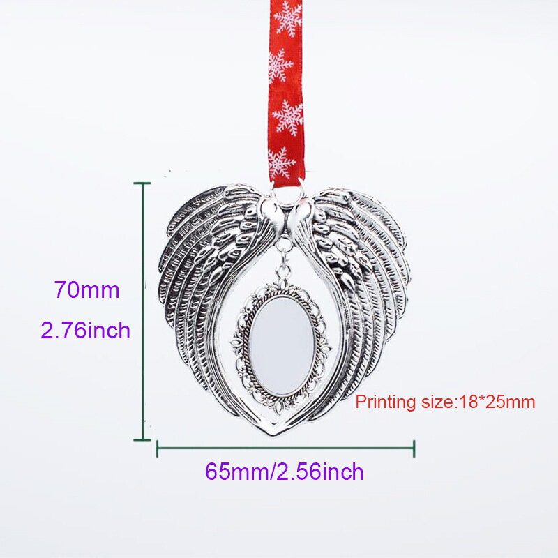 Free Shipping 20pcs/Lot Oval Ornaments with Angel Wing Sublimation Angel Wing Ornament for Christmas Decoration