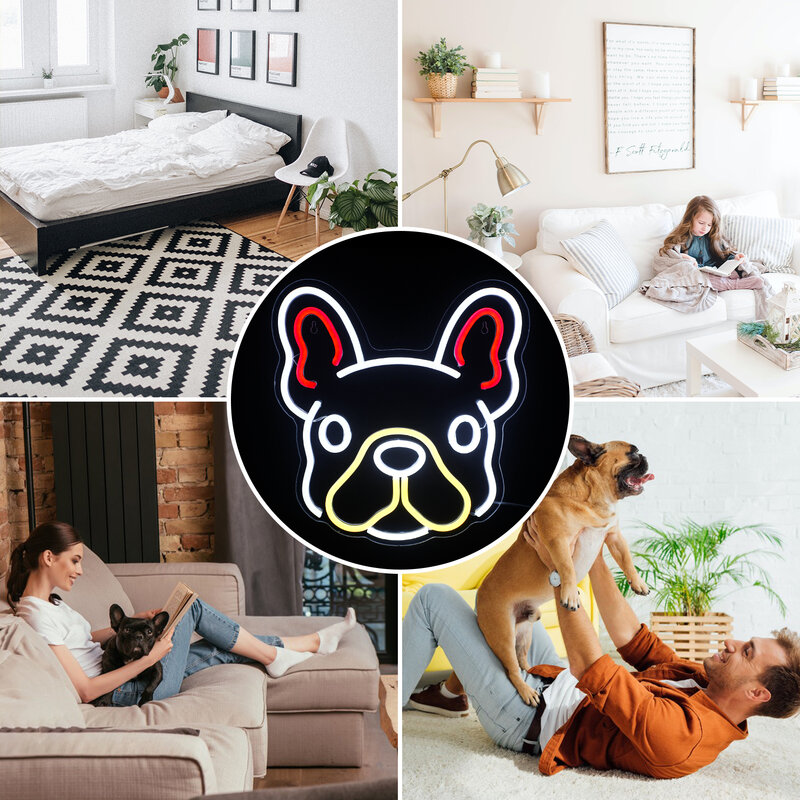 Cute Dog Neon Logo LED sospiro luci decorazione estetica della stanza per negozio di animali segni di benvenuto Party Bedroom lampada da parete a sospensione dimmerabile