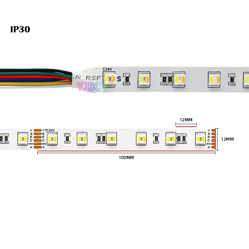 Strip LED SMD 5050 60LED/m 96LEDs/m RGB + CW/WW RGBWC CCT 5 warna dalam 1 Strip cahaya pita kecerahan Normal 12V 24V 5m RGB + CW/WW