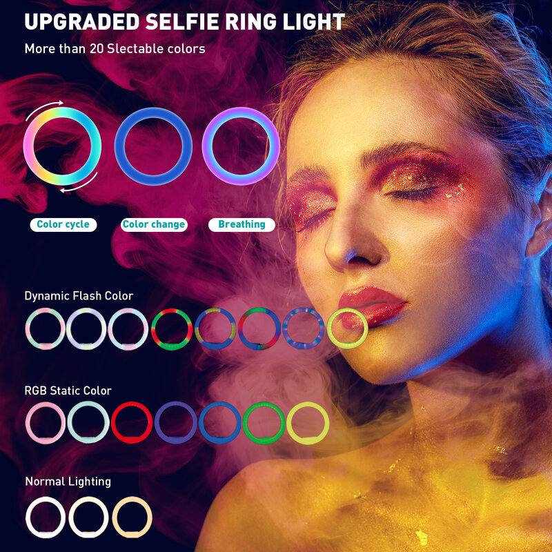 Rgb luz de preenchimento Polegada anel luz led lâmpada fotográfica câmera telefone youtube lâmpada maquiagem três soquetes interface usb luz ao vivo