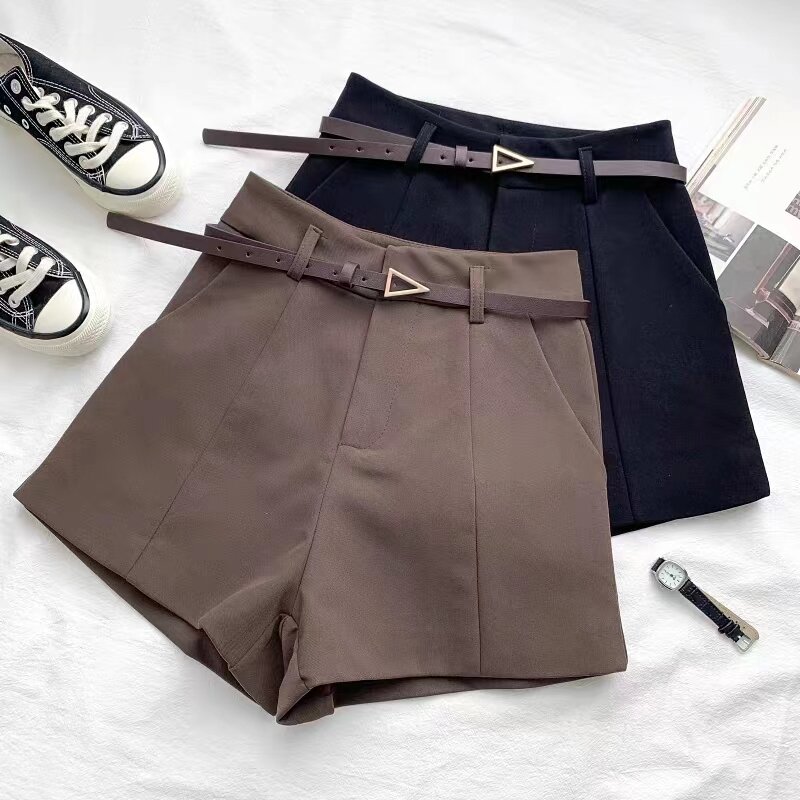 ITOOLIN Casual Women's Shorts A-line High Waist Short Chic Office Lady Shorts With Belted Vintage Female Trousers Spring Summer
