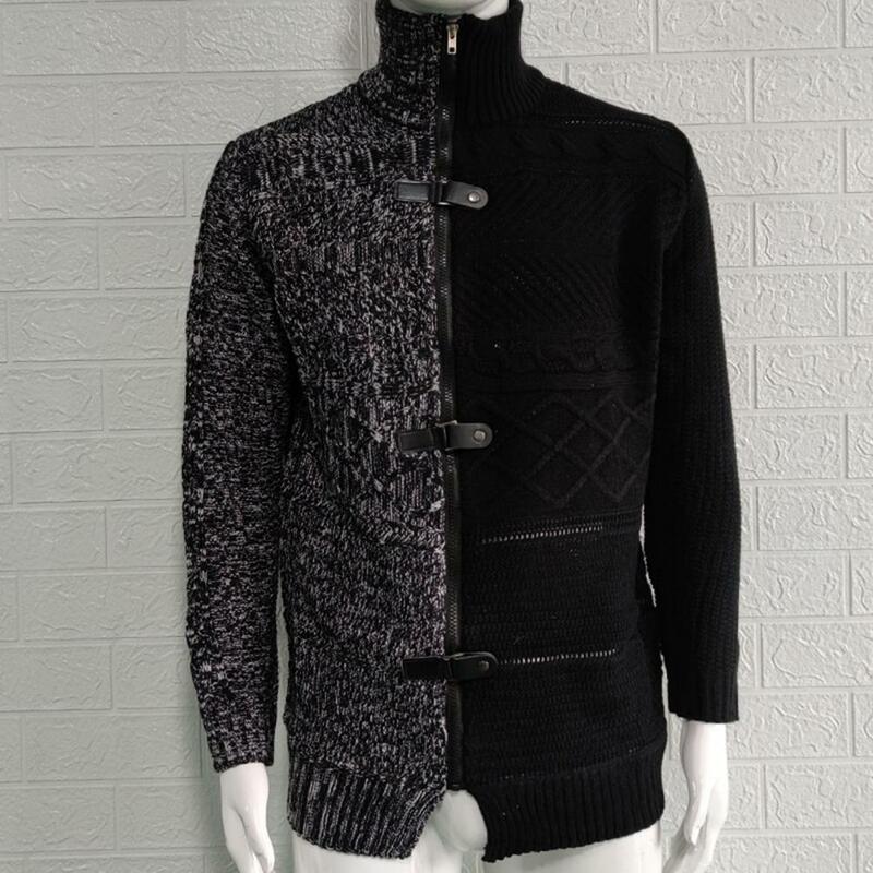 Модный мужской свитер, пальто, мужской зимний свитер с высоким воротником и пряжкой, пальто, мужской свитер контрастных цветов, пальто