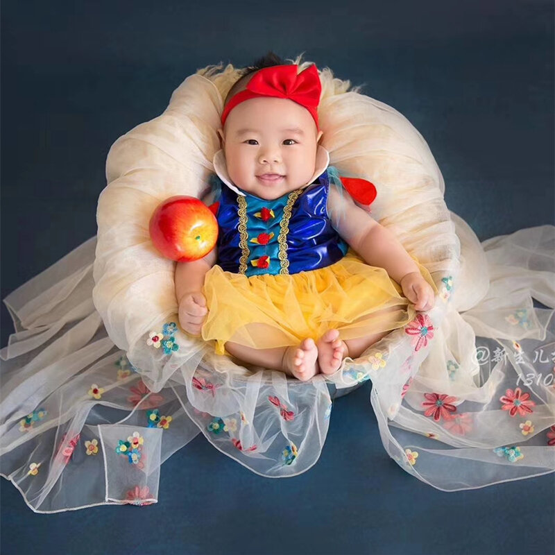 Newborn Photography Clothing Snow Dress+Headband White 2 Pcs/Set Infant Shooting Prop Accessories Studio Baby Girl Photo Costume