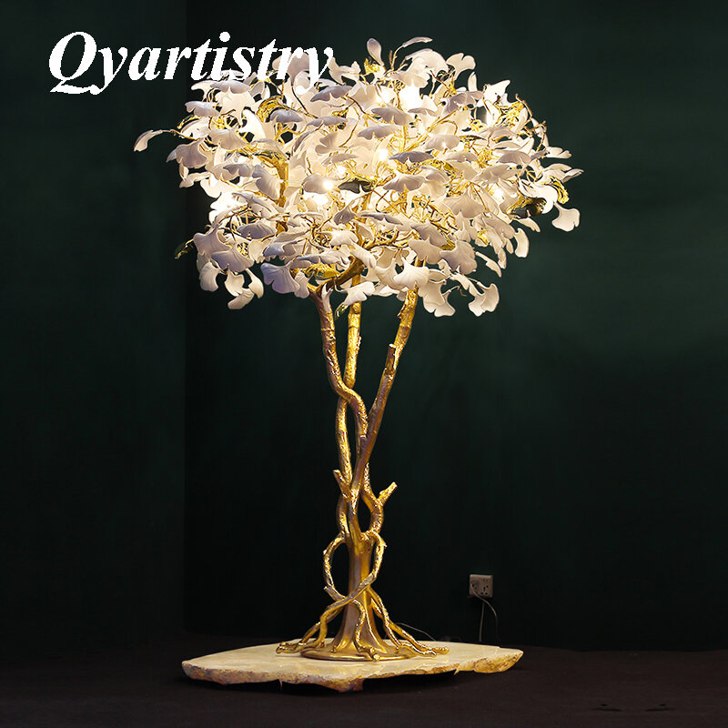 Lampada da terra a Led interamente in rame grande albero di Ginkgo utilizzata per visualizzare luci Decorative apparecchio artistico
