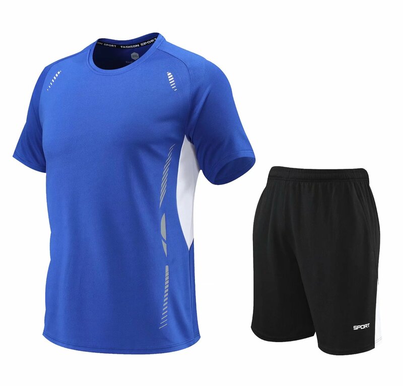メンズ半袖Tシャツとスポーツショーツ,ランニングTシャツ,上質で通気性,高品質,卸売
